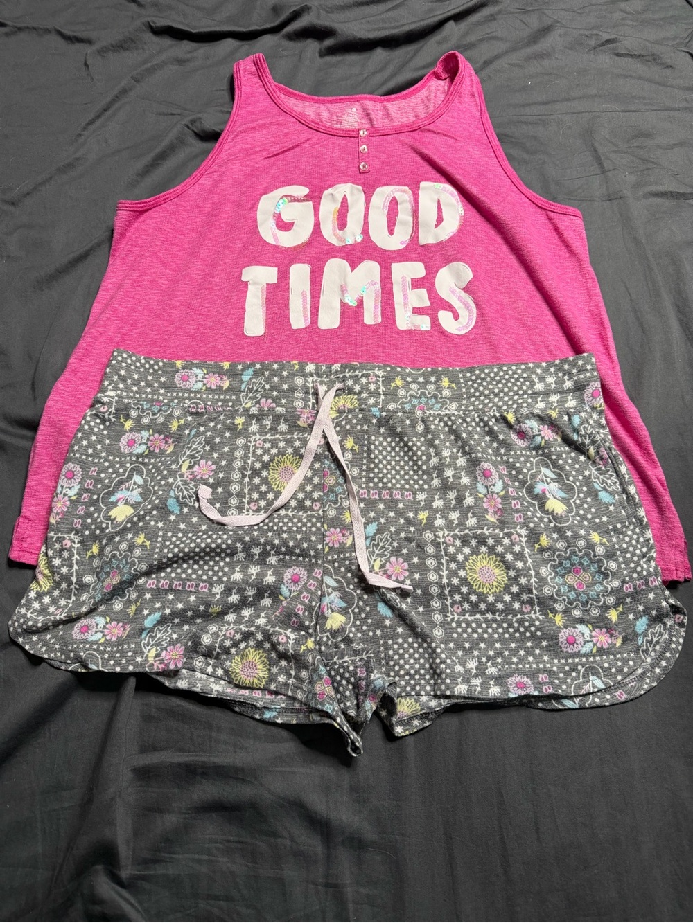Secret Treasures Pink 'Good Times' Tank with Gray Floral Sleep Shorts